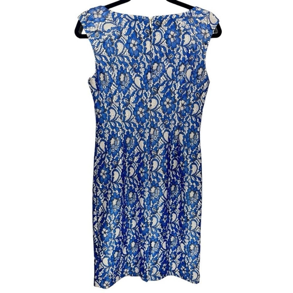 Adrianna Papell Women's Blue Floral Lace Sleeveless Sheath Dress Size 4 Cocktail - Picture 2 of 10